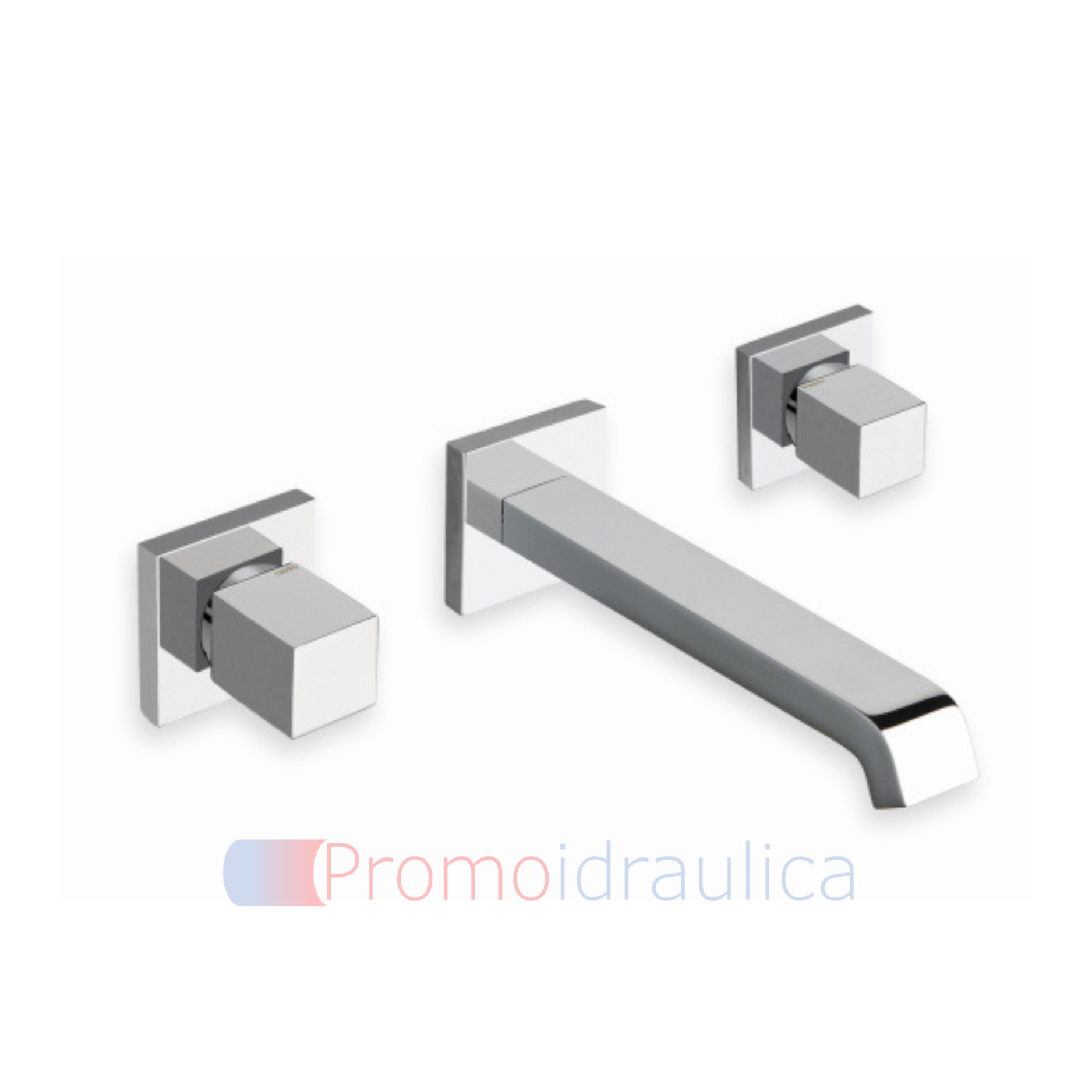 Miscelatore lavabo a parete 3 fori Cristina Quadri QD23251 – Beccuccio a cascata, cromo lucido